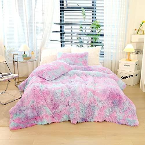 Kids Girls Faux Fur Queen Comforter Set 3PC