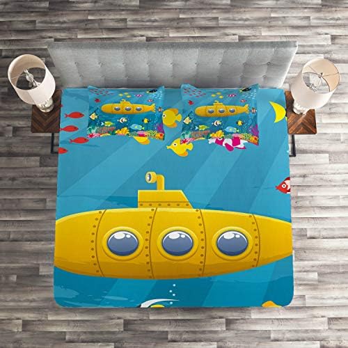 Ambesonne Yellow Submarine Coverlet Set 3 Piece