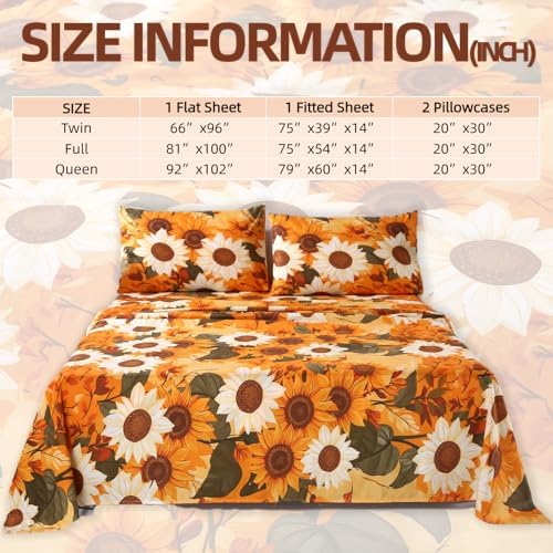 MAG 4Pcs Floral Queen Bed Sheet Set with Deep Pocket