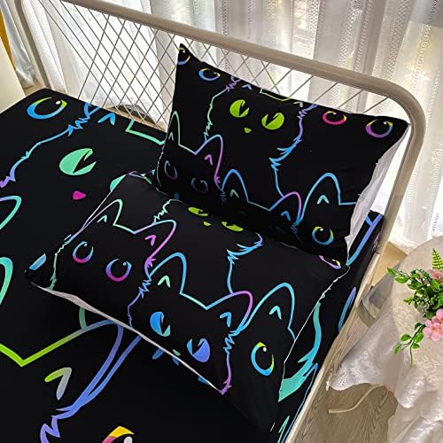 Cute Cartoon Cat Sheet Set Twin Size 4 Piece