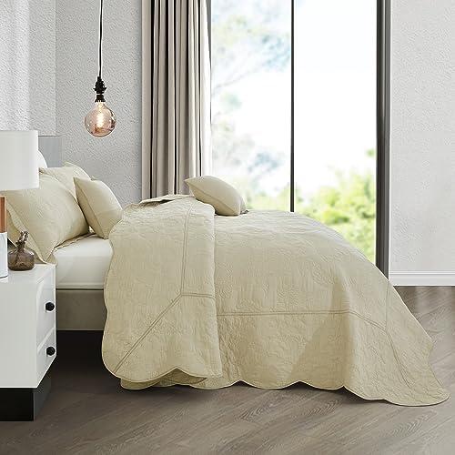 Blythease Oversized King Bedspread Set 138x122 Khaki Paisley Pattern