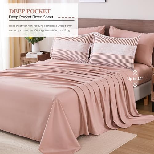 Pink Comforter Set Queen Size Striped Bedding