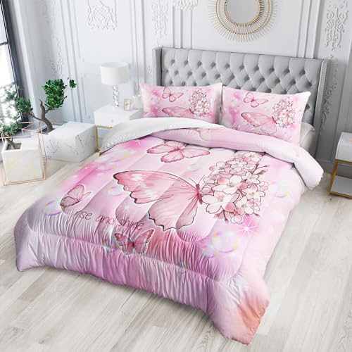 AILONEN Butterfly Comforter Set Full Size Pink Tie Dye