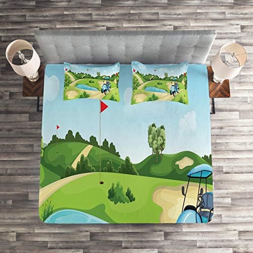 Ambesonne Queen Bedspread Set with 3 Piece Quilted Coverlet