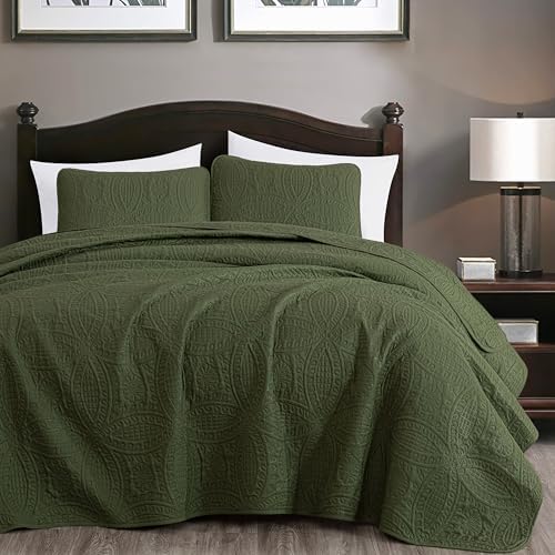 Chezmoi Austin 3-Piece Oversized Bedspread Set King Cypress Green 1