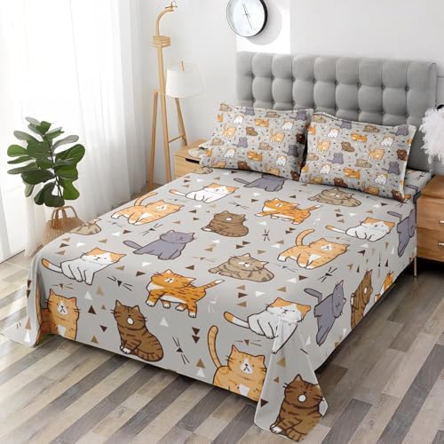 Pamnest Queen Size Bed Sheet Set with Cute Cat Design