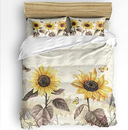 LooPoP 4PCS California King Duvet Cover Set with Butterfly Flowers