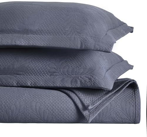 Superior 3 Piece Cotton Bedspread Set Denim Blue
