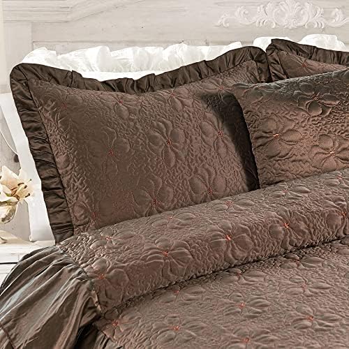 Home Soft Things 4 Piece Matte Satin Bedspread Set Chocolate
