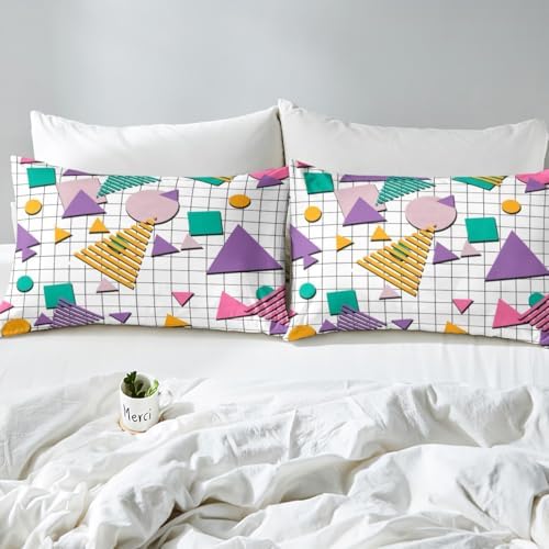 80s Memphis Purple Abstract Queen Sheet Set with Deep Pocket
