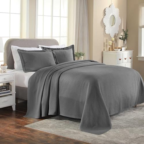 Superior Solitaire Cotton 3 Piece Bedspread Set Full Grey