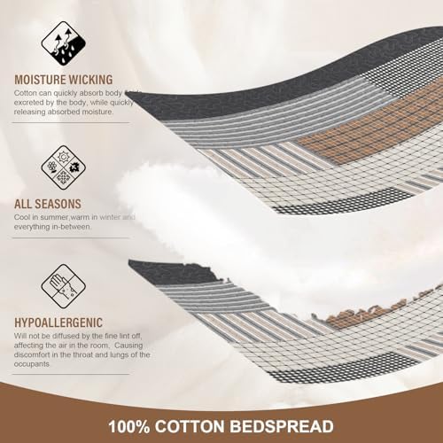 FineStichery 128x120 Gray Plaid King Bedspread Set