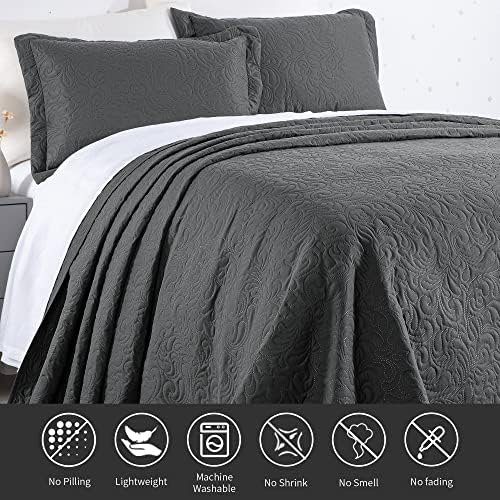 HOMBYS Alaska King 132x120 Bedspread Set - 3 Piece Grey