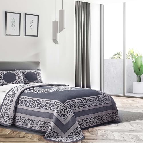 SUPERIOR Cotton Blend Bedspread Set - Queen Denim Blue