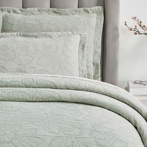 Superior 3 Piece Cotton Bedspread Set Hibiscus Collection Sage