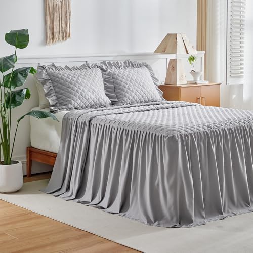 Ruffle Skirt Bedspread Set - 30 Long Drop - Queen Size Gray