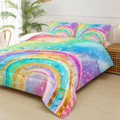 Cute Rainbow Queen Comforter Set for Kids