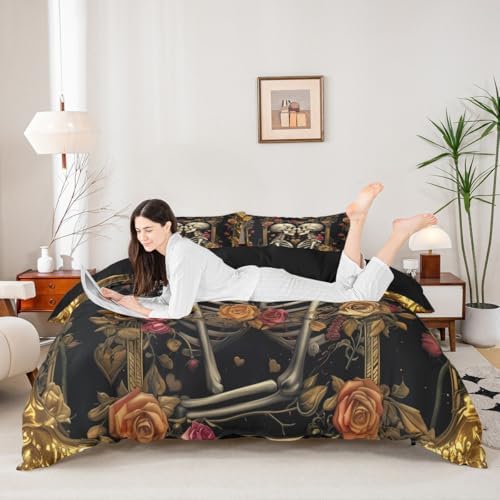 Manfei Couple Skeleton Duvet Cover Set Queen Size