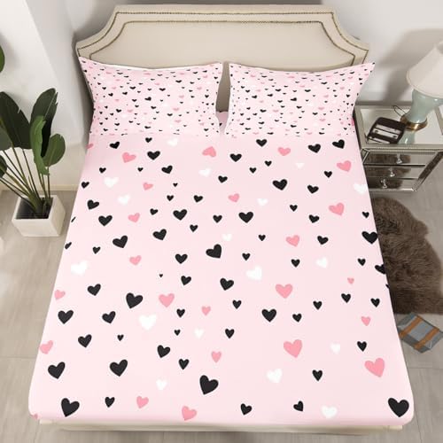 Feelyou Heart Bed Sheet Set King Size Kawaii Pink