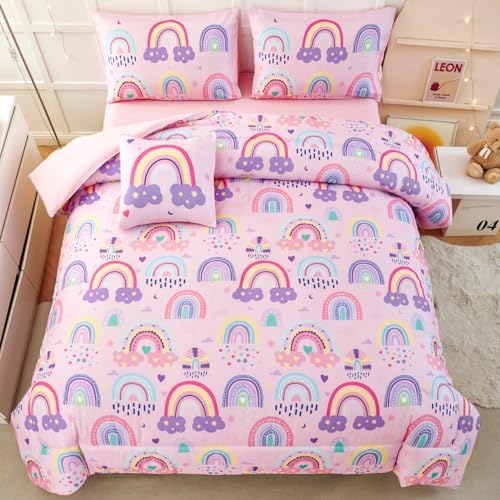 ANGIYUIN 6-Piece Rainbow Kids Comforter Set