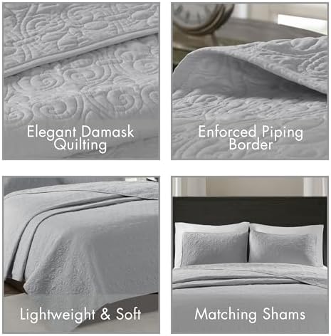 Madison Park Quebec Quilt Set - Grey 3 Piece