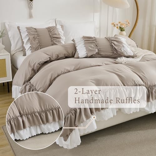Herside Taupe Ruffle Comforter Set King Size 1
