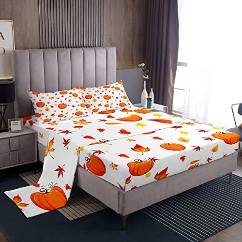 Erosebridal Fall Pumpkin King Size Sheet Set with Maple Leaves