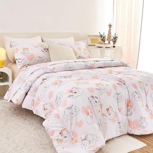 Yibeizi Cat Comforter Set for Girls Twin