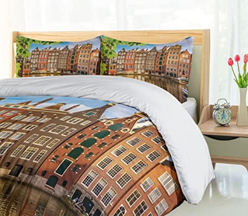 Ambesonne European Duvet Cover Set with Amsterdam Scenery