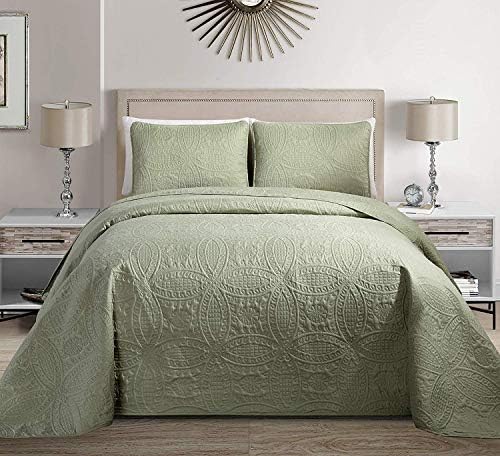 Linen Plus 3 Piece Full Queen Embossed Coverlet Set Light Green