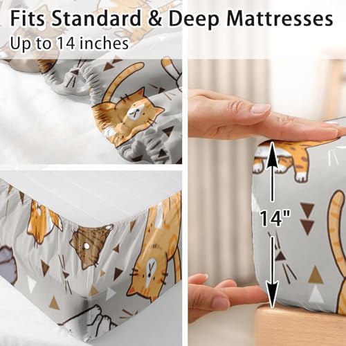 Pamnest Queen Size Bed Sheet Set with Cute Cat Design