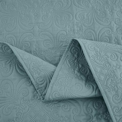 Chezmoi Luca 3-Piece Oversized Bedspread Set Queen Size Spa Blue