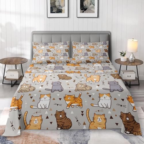 Pamnest Queen Size Bed Sheet Set with Cute Cat Design