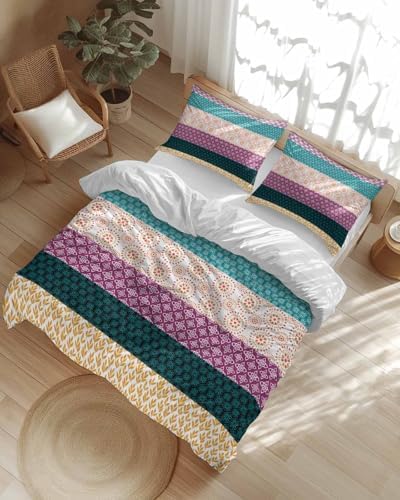 ZOE GARDEN Boho Stripe Queen Duvet Cover Set 3 Piece