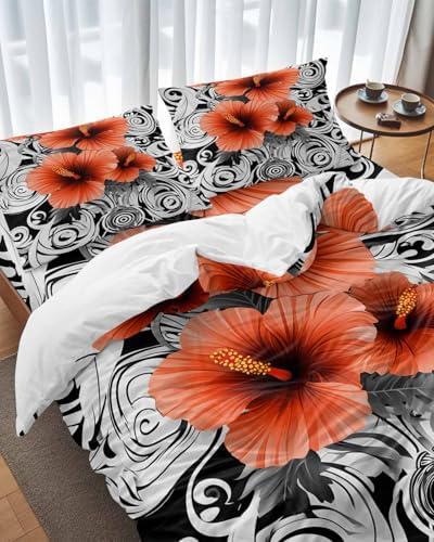 ZOE GARDEN Orange Flowers Duvet Cover Set Twin Size