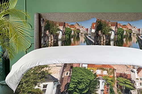 Ambesonne Twin Duvet Cover Set with Pillow Sham Bruges Canal Print