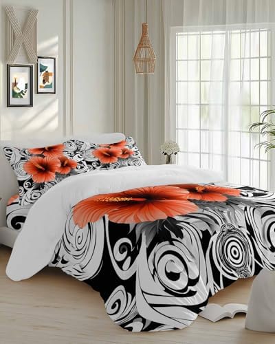 ZOE GARDEN Orange Flowers Duvet Cover Set Twin Size