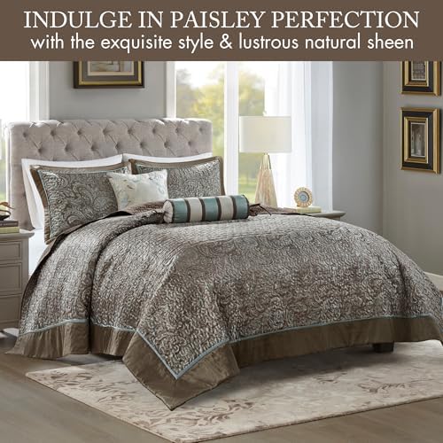 Madison Park Aubrey Reversible Quilted Bedspread Set Queen Blue 5 Piece
