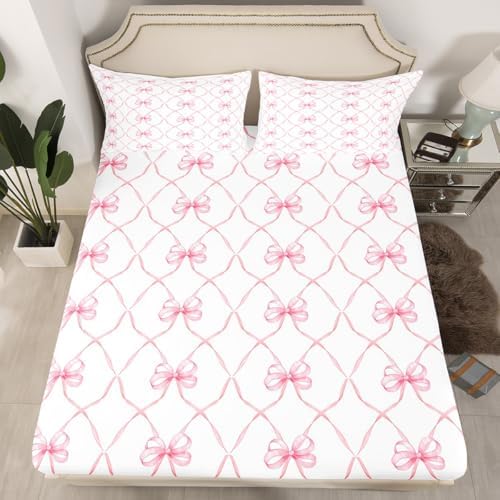 Erosebridal Pink Bowknot Bed Sheet Set for Kids
