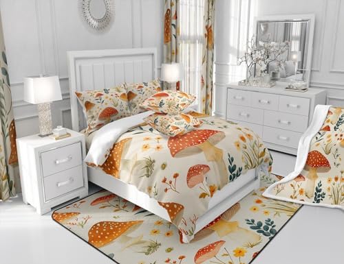 Feelyou Wild Mushroom Duvet Cover Set for Kids Queen Size