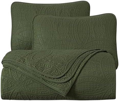 Chezmoi Austin 3-Piece Oversized Bedspread Set King Cypress Green 1