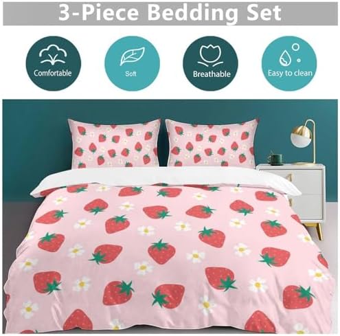Strawberry Kids Duvet Cover Set with 68x86in Quilt and 20x30in Pillow Shams