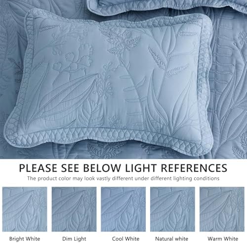 DaisyHuang Botanical Bedspread Set - Leaves Pattern Reversible 4 Piece Ashley Blue