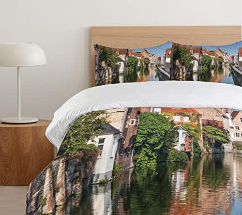 Ambesonne Twin Duvet Cover Set with Pillow Sham Bruges Canal Print