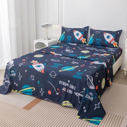 Megamayga Space Sheets Queen Size 4Pcs Kids Bedding Set