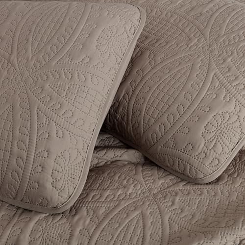 Chezmoi Austin 3-Piece Bedspread Set Queen Taupe