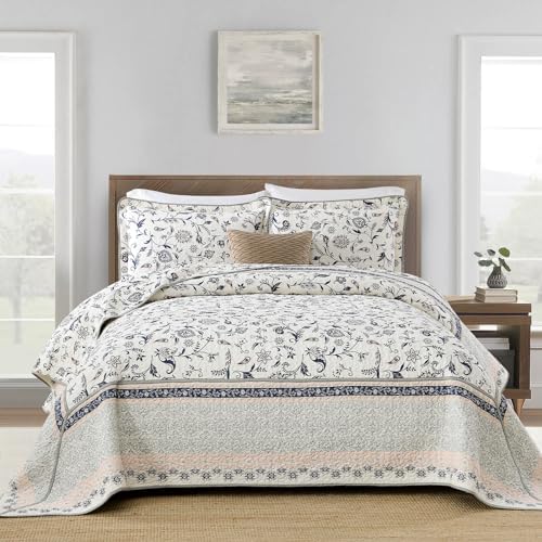SahSahCasa 100 Cotton Cal King Bedspread Coverlet Quilt Set Navy