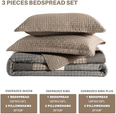 FineStichery Oversized Quilt Bedspread 3 Piece Set