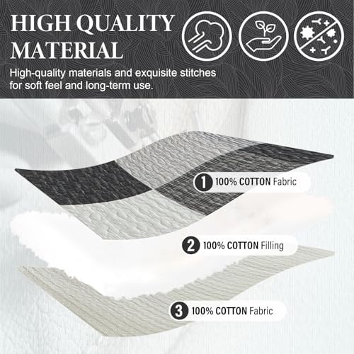 SahSahCasa 120x102 100 Cotton Oversized Queen Quilt Bedspread Set Gray 1
