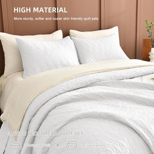 Lady Ann White Leaves Oversized King Quilt Set